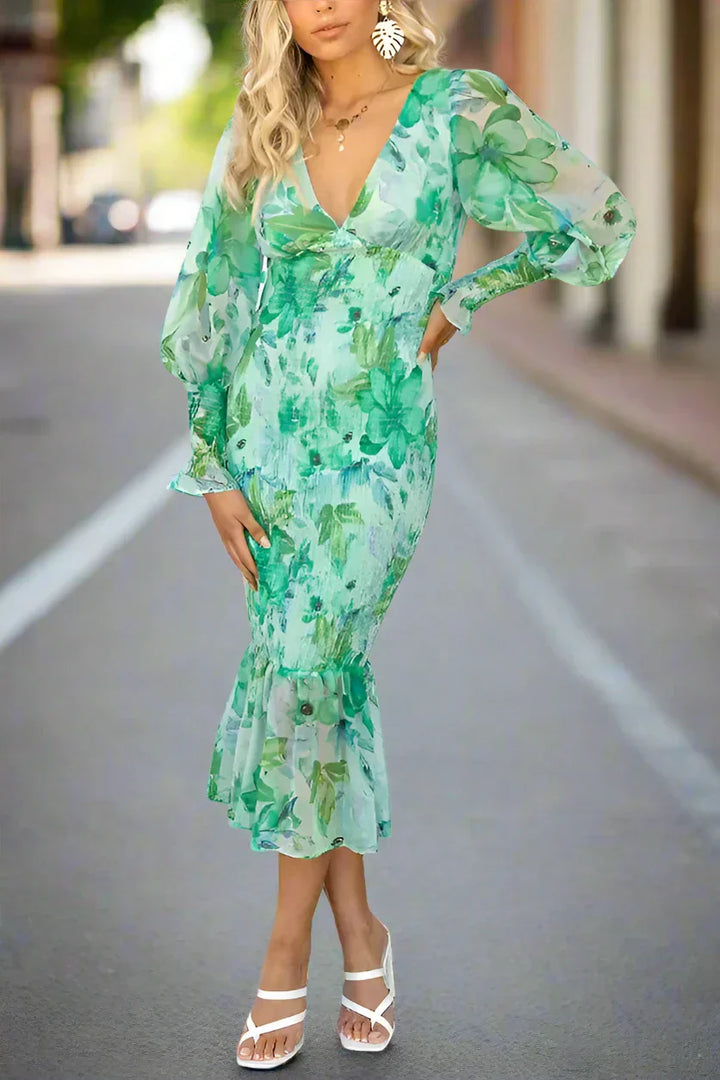 Taisie - Floral Ruffle Midi Dress